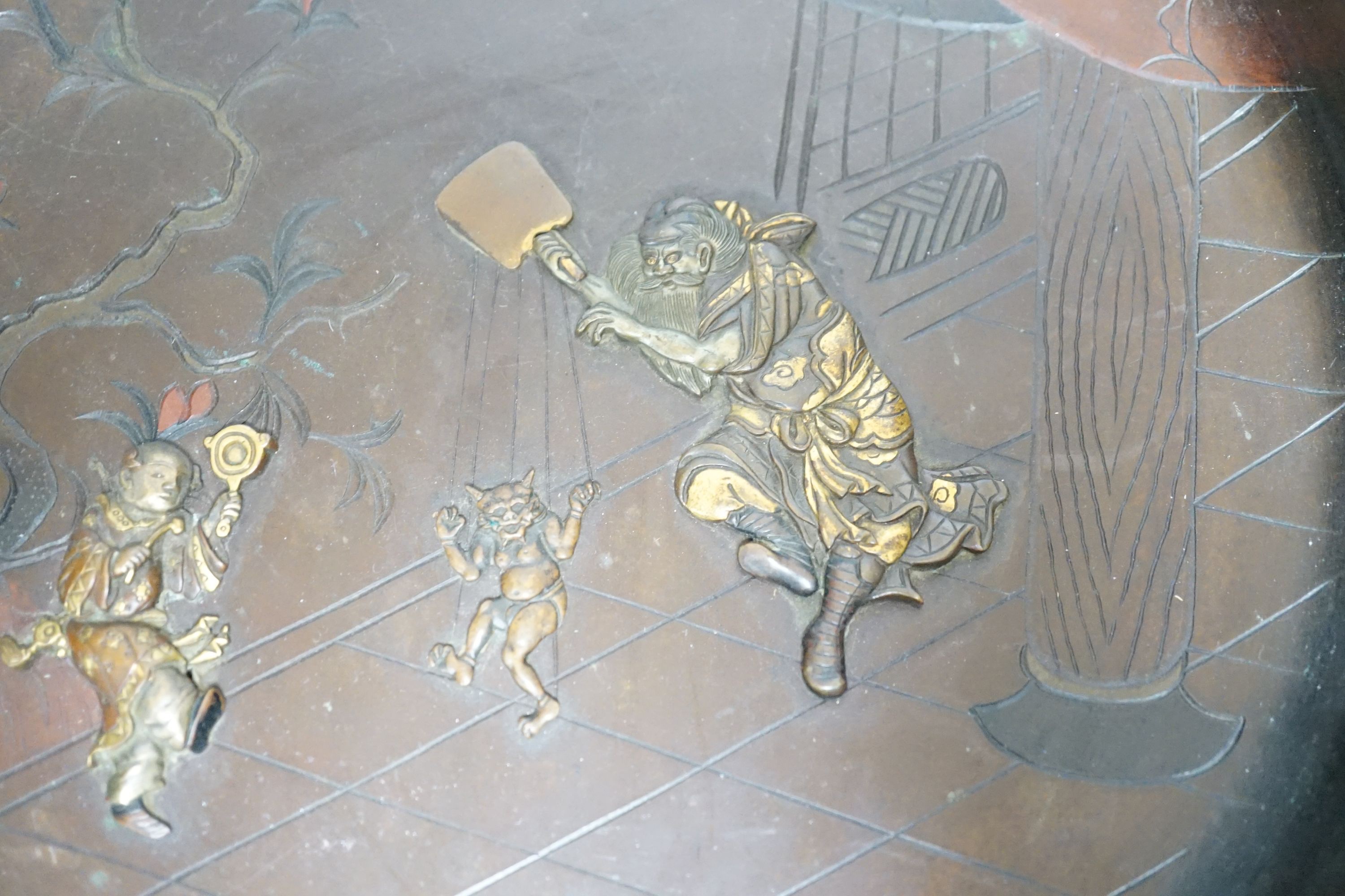A Japanese inlaid bronze dish - 30cm diameter